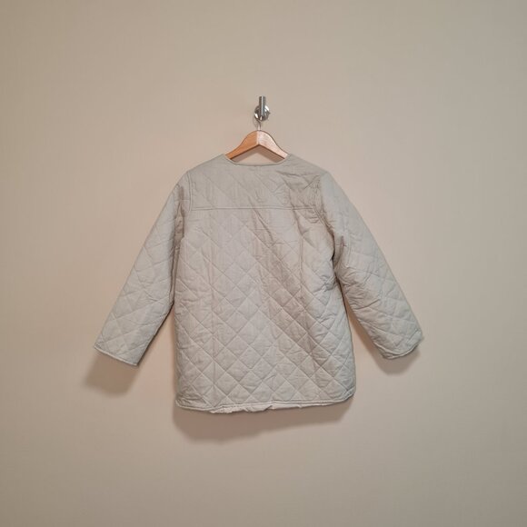 Cotton Chore Coat Beige Grey Grey Jacket Button Front Utility Quilted 12 NWT - Picture 2 of 6